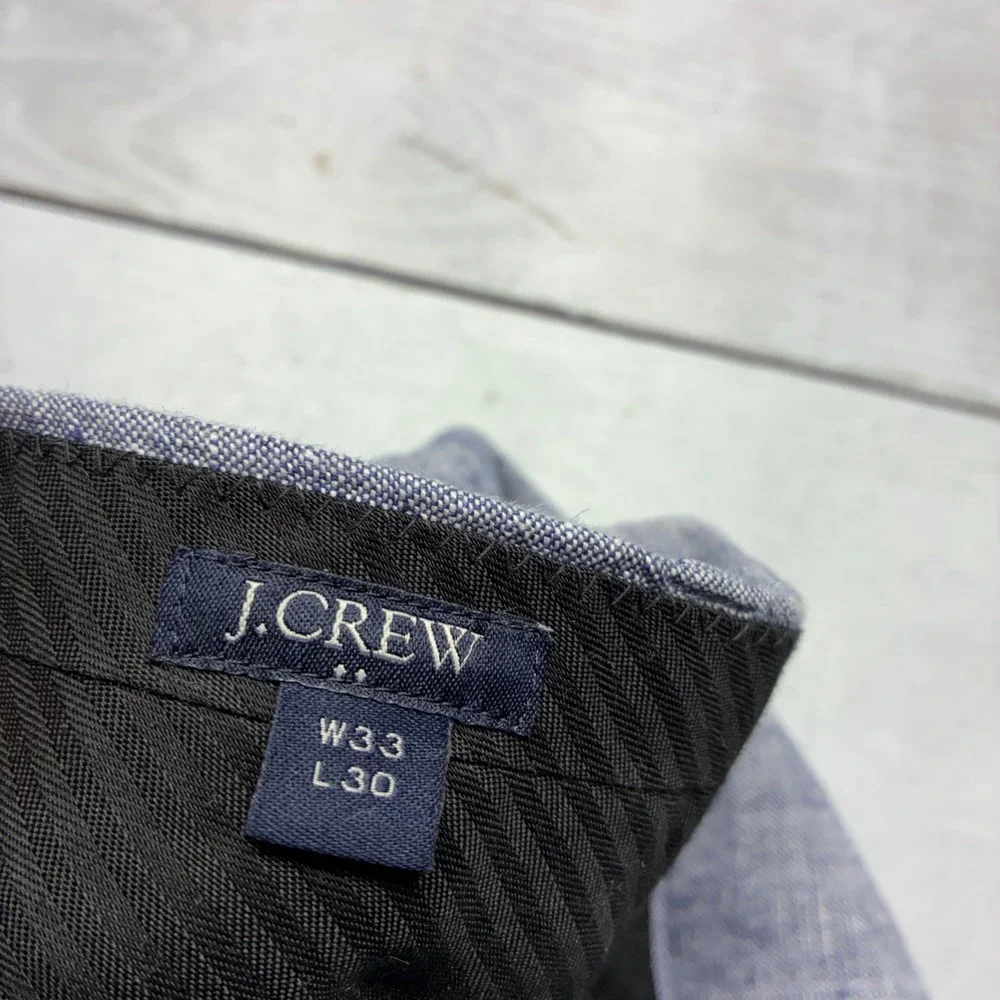 J.Crew Thompson Slim Fit Pants Mens 33x30 Blue 100% Linen Chambray Summer Dress